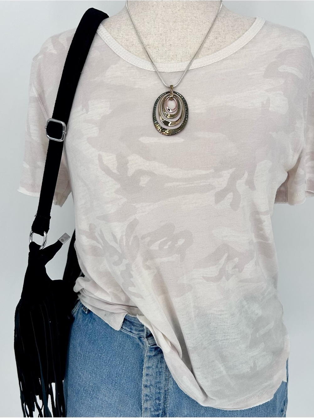 We The Free Sheer Camo Tee Relaxed Fit Raw Hem Neutral Free People Top